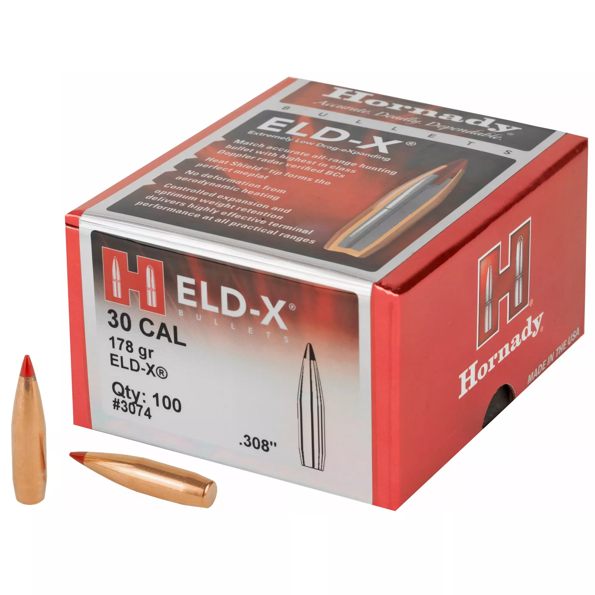 Hornady ELD-X 30 Caliber .308 178 Grain Bullets – 100 Count
