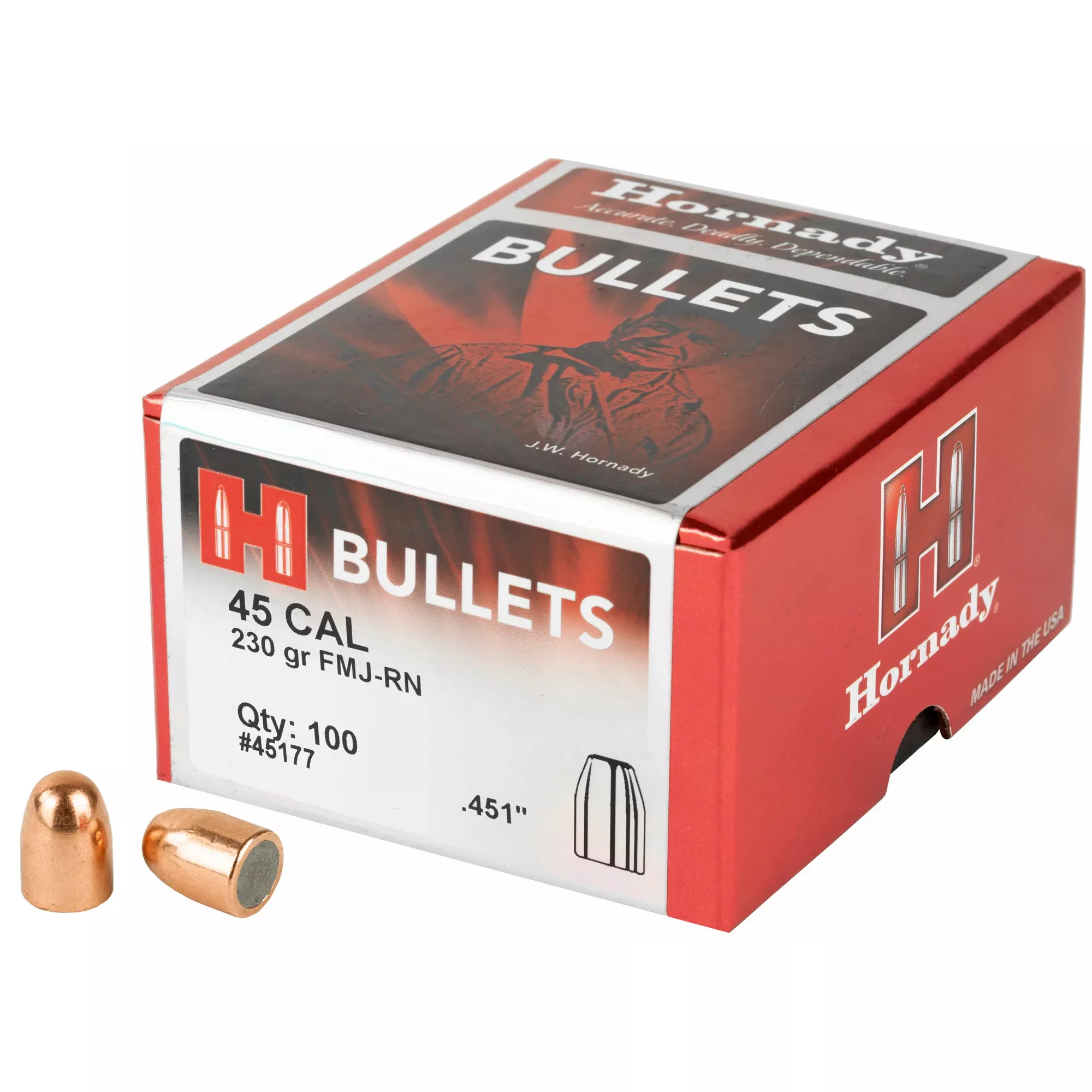 Hornady FMJ-RN .45 Cal 230gr Projectiles – 100 Count