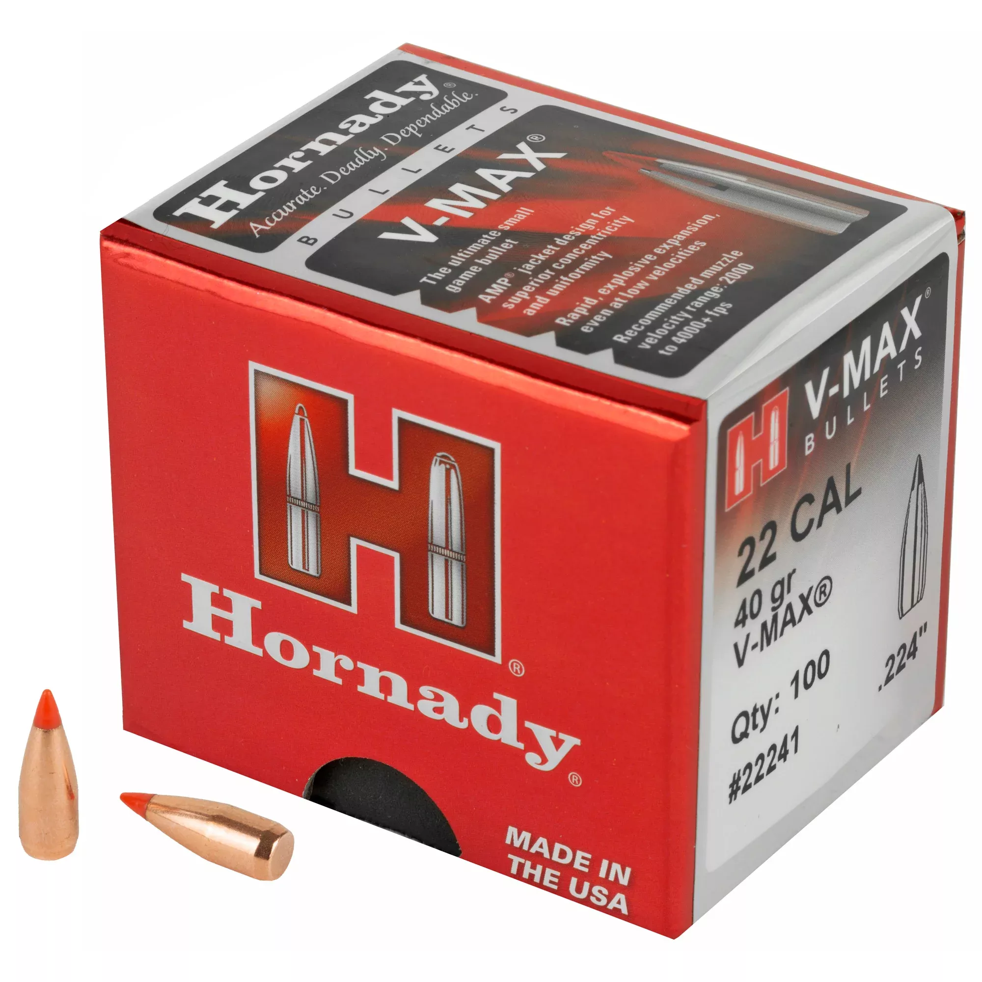 Hornady V-MAX 22 Cal .224 40gr Bullets – 100 Count