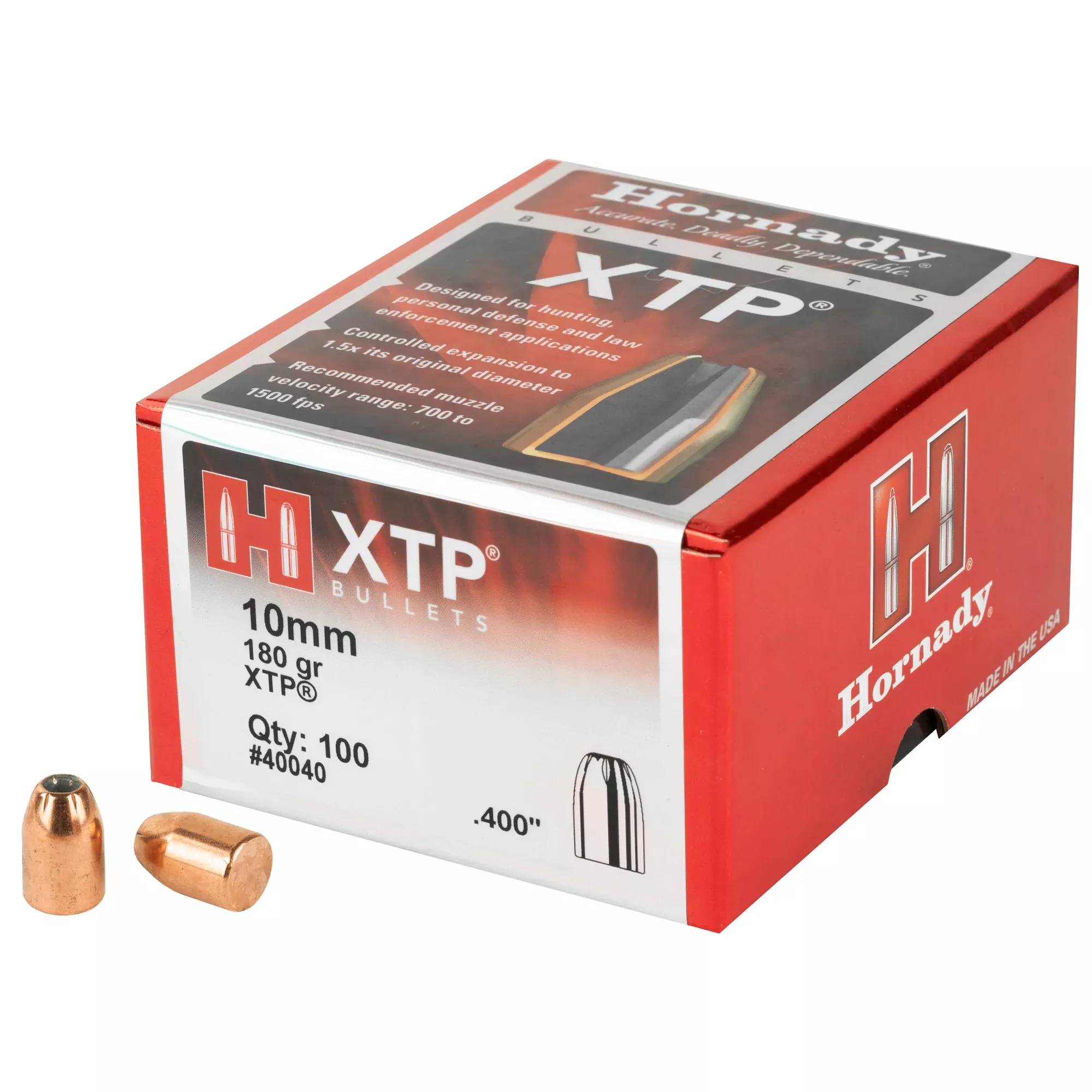 Hornady XTP 10mm .400 Diameter 180 Grain Bullets – 100 Count