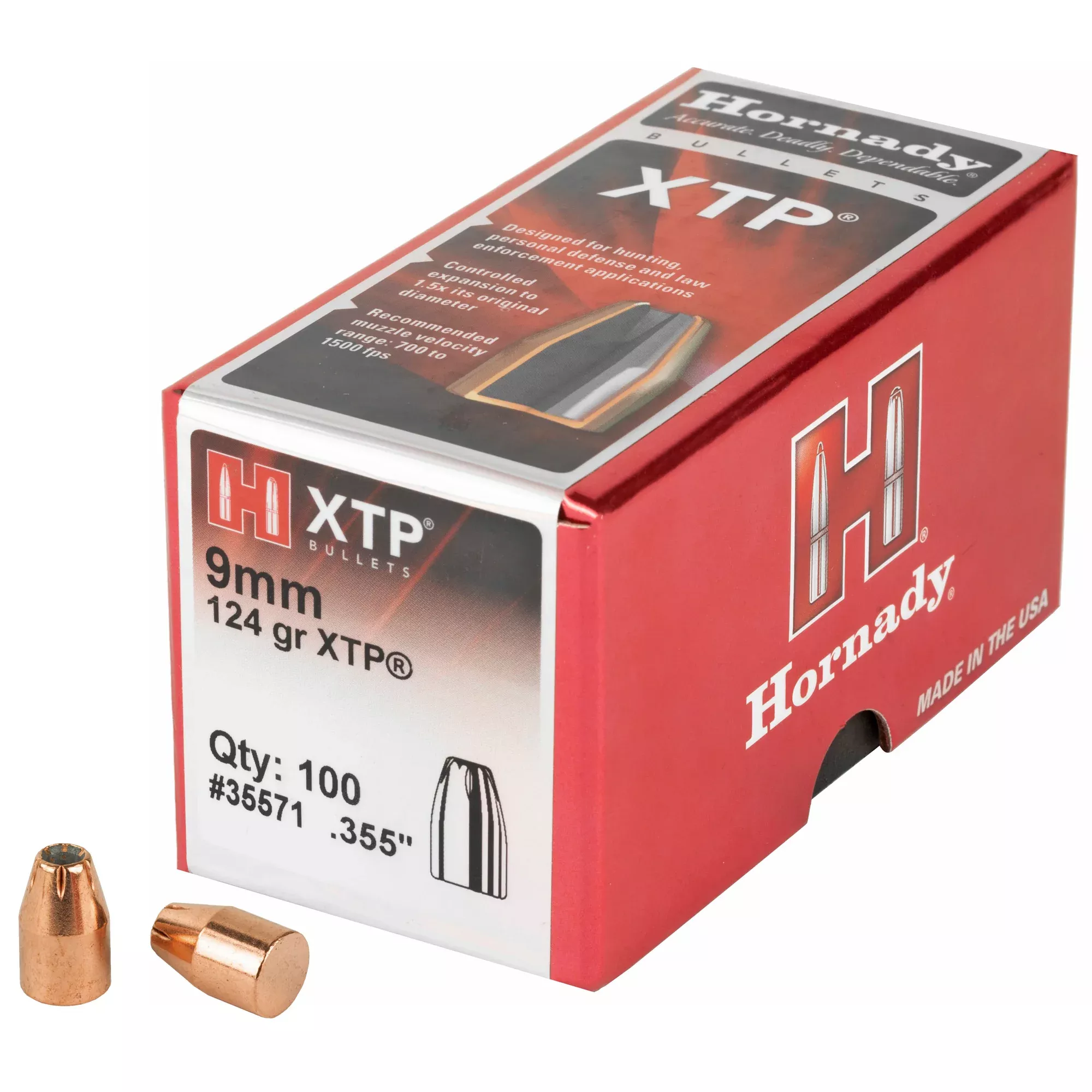 Hornady XTP 9mm .355 124gr Bullets – 100 Count