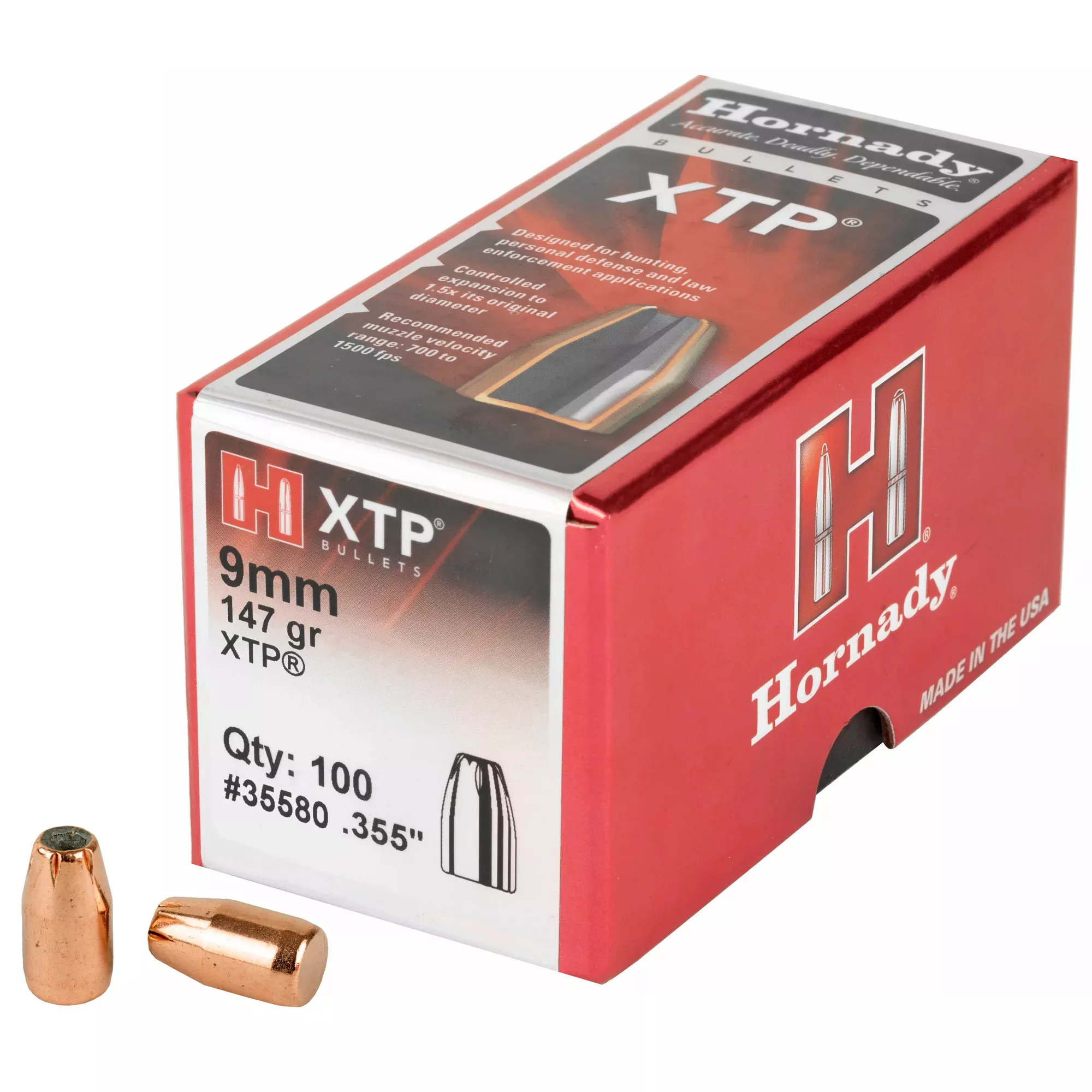 Hornady XTP 9mm .355" 147gr Bullets – 100 Count