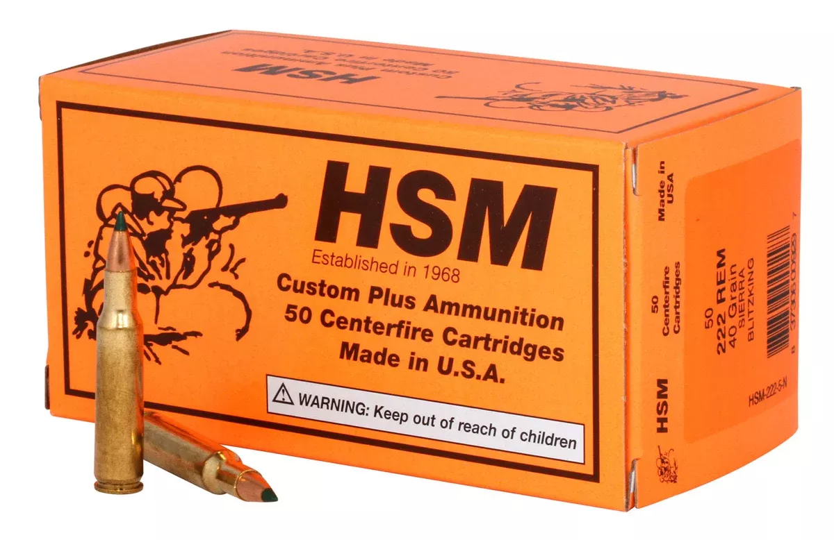 HSM 2225N Varmint222 Rem 40 gr 3390 fps Sierra BlitzKing 20 Bx/10 Cs