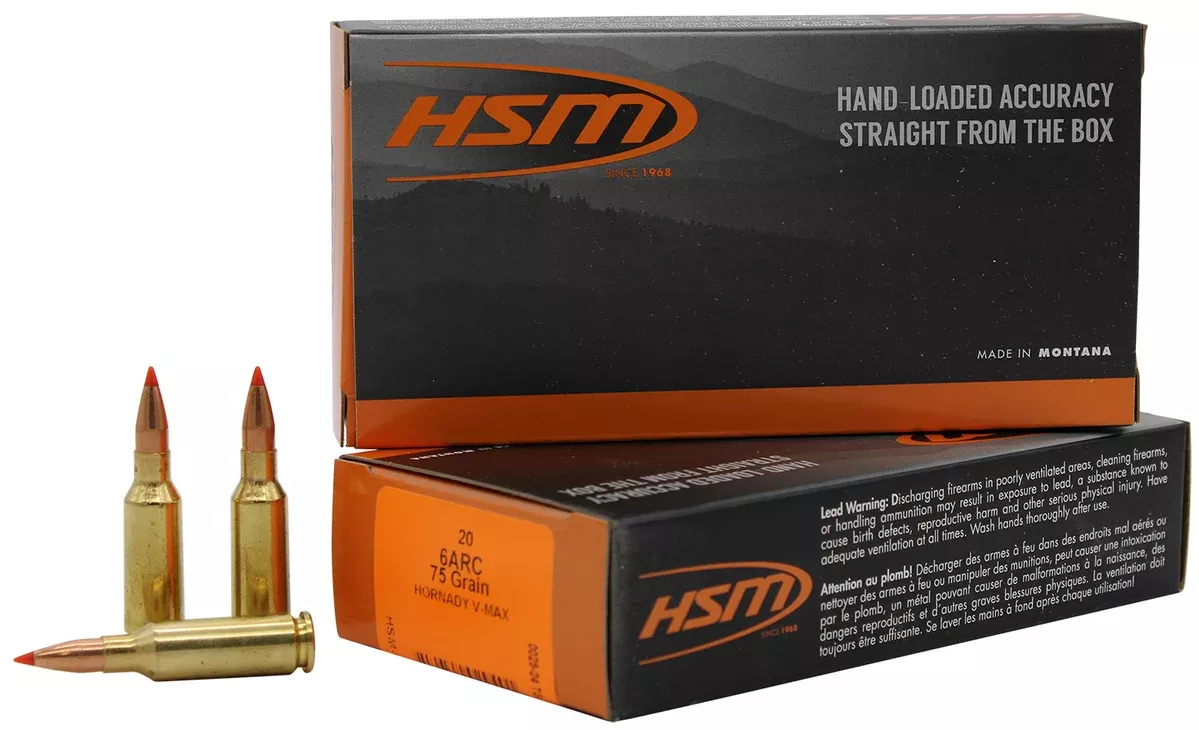 HSM 6ARC1N Centerfire Rifle V-Max 6mm ARC 75 gr Jacket Hollow Point 20 Per Box/ 25 Case
