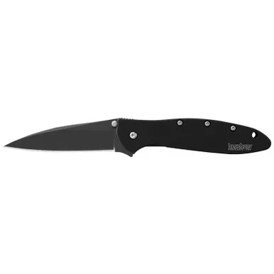 Kershaw 1660CKT Leek, Black Folding Knife Assisted SpeedSafe Drop Point 3.00" Cerakote Sandvik 14C28N Plain Edge Blade, Black Handle