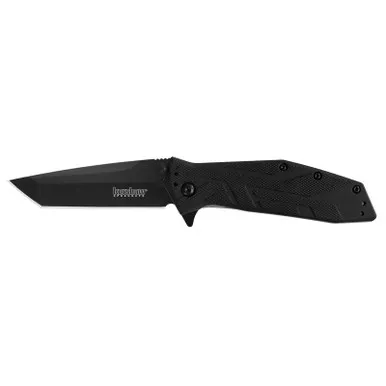 Kershaw 1990 Brawler Folding Knife Assisted SpeedSafe Tanto 3.00" Black-Oxide Coating 8Cr13MoV Plain Edge Blade, Black Handle