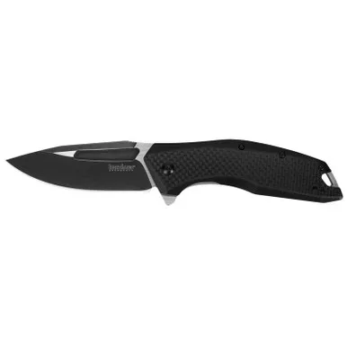 Kershaw 3935 Flourish Folding Knife Assisted SpeedSafe Drop Point 3.50" Black-Oxide Coating 8Cr13MoV Plain Edge Blade, Carbon Fiber/G-10 Handle