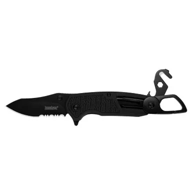 Kershaw 8100 Funxion EMT Folding Knife Assisted SpeedSafe Drop Point 3.00" Black-Oxide Coating 8Cr14MoV Partially Serrated Edge Blade, Black Handle