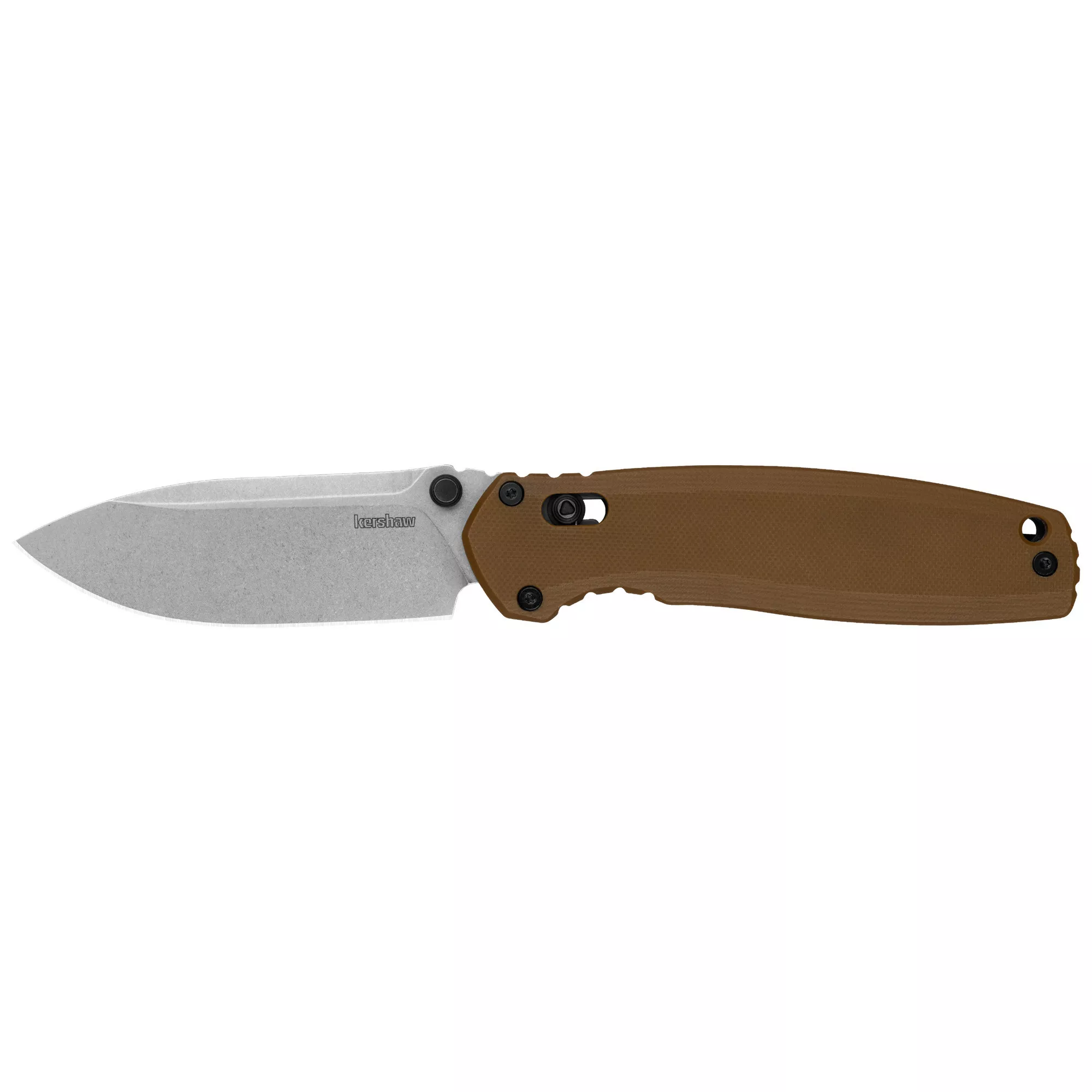 Kershaw Broadside Folding Knife Spear Point Silver Blade 3.5" FDE G10 Handle