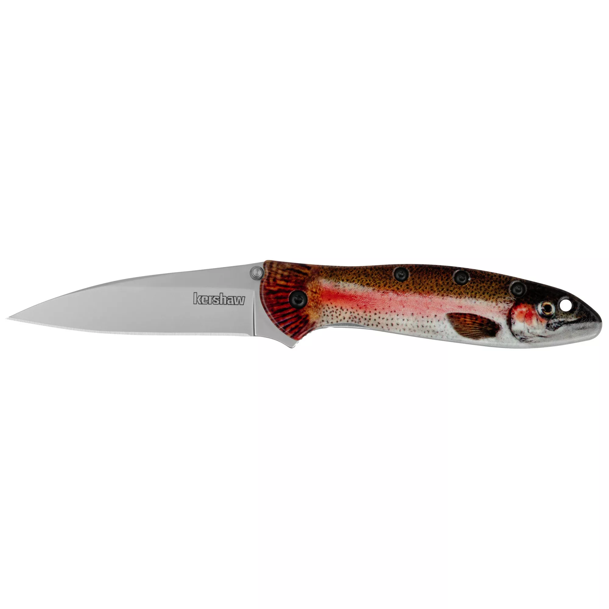 Kershaw Leek Folding Knife Assisted Opening Drop Point Blade 3" Rainbow Trout Handle