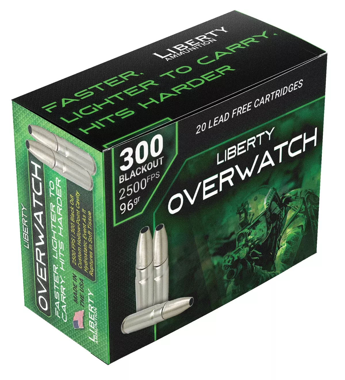 Liberty Ammunition LAOW300962500 OverWatch300Blackout 96gr Open Cavity Design 20 Per Box/50 Case