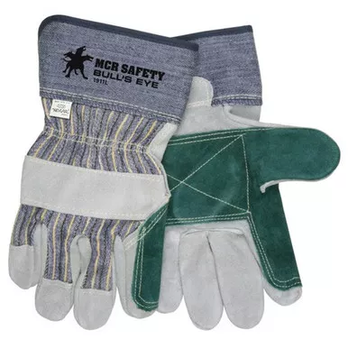 MCR Safety 1911 Bulls Eye 'A' Split Leather Double Palm, Kevlar Sewn Work Gloves w/ 2.75" Rubberized Cuff