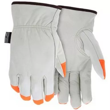 MCR Safety 3280CHVSP CV Grade Cowskin Leather, Insulated Thermal Lined, Orange Fingertips Drivers Work Gloves