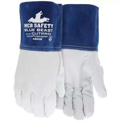 MCR Safety 4850K Premium Grain Goatskin Leather, Kevlar Lined Welding Work Gloves w/ 4.5" Split Cowskin Cuff