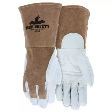 MCR Safety 4891 Premium Top Grain Goatskin Palm, Split Leather Back Kevlar Sewn Welding Work Gloves w/ 4.5" Split Gauntlet Cuff