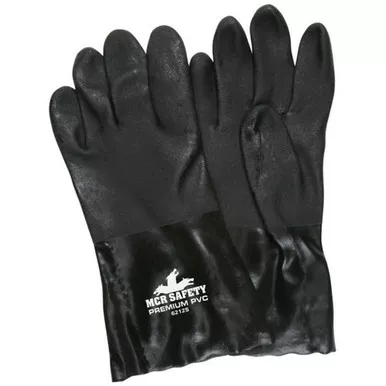 MCR Safety 6212S 12" Premium Double Dipped Sandy Black PVC Coated, Soft Interlock Lined Work Gloves Treated w/ ActiFresh
