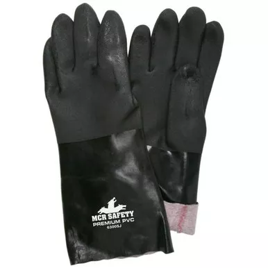 MCR Safety 6300SJ 14" Premium Double Dipped Sandy Black PVC Coated, Soft Jersey Lined Work Gloves Treated w/ ActiFresh