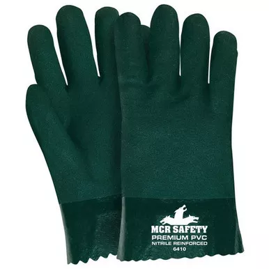 MCR Safety 6410 10" Premium Double Dipped Sandy Green PVC Coated, Soft Jersey Lined, Nitrile Reinforced Work Gloves