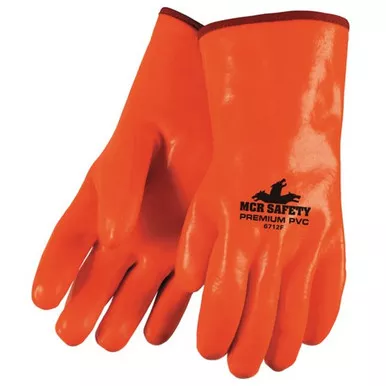 MCR Safety 6712F 12" Premium Single Dipped Smooth Hi-Vis Orange PVC Coated, Foam, ActiFresh Treated Lined Work Gloves