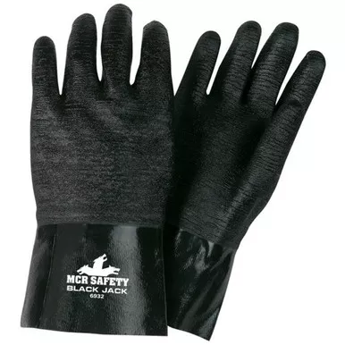 MCR Safety 6832 Black Jack 12" Multi-Dipped Etched Rough Black Neoprene Coated, Brushed Interlock Lined Work Gloves Treated w/ ActiFresh