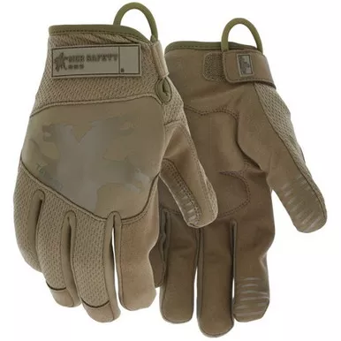 MCR Safety 963 TaskFit Military 499 Tan Synthetic Leather D30 Padded Palm, Spandex Back w/ Reflective Logo, Super Stretch Knuckle, Mechanics Gloves w/ Adjustable Hook & Loop, Pull Loop & Reinforced Index Finger/ Thumb Crotch