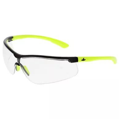 MCR Safety KD720 Klondike KD7 Extremely Low Profile & Lightweight Black Frame, Hi-Vis Lime Temples Safety Glasses w/ Clear Lens