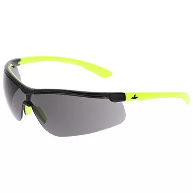 MCR Safety KD722 Klondike KD7 Extremely Low Profile & Lightweight Black Frame, Hi-Vis Lime Temples Safety Glasses w/ Gray Lens