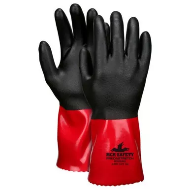 MCR Safety MG9645 PredaStretch™ 18 Gauge Cut Resistant Synthetic Shell, Full PVC Black Sandy Nitrile Dipped Work Gloves w/ 14" Gauntlet Cuff