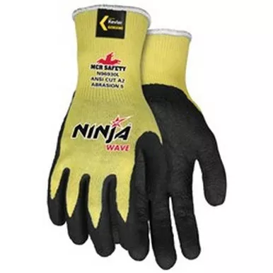 MCR Safety N96930 Cut Pro Ninja Wave 10 Gauge Kevlar Shell, Nitrile Coated Palm & Fingertips, ActiFresh Treated Work Gloves