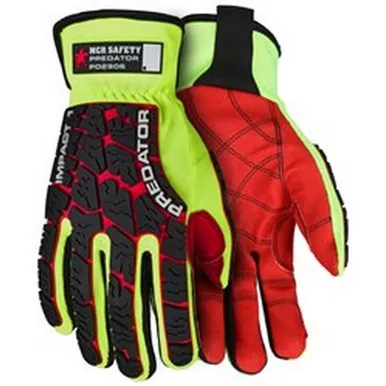 MCR Safety PD2906 Predator Textured PVC Coated Synthetic Leather Palm, Hi-Vis Lime Two-Way Spandex Back w/ Tire Tread TPR Back Mechanics Gloves w/ Reinforced Thumb Crotch