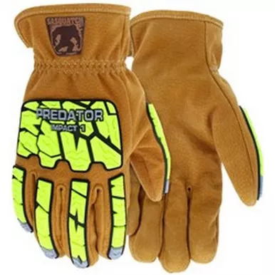 MCR Safety PD3430 Predator Sasquatch Premium Leather Shell, Hi-Vis TPR Back, Cut & Impact Resistant Drivers Gloves w/ Wing Thumb