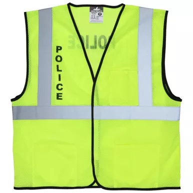 MCR Safety VCL2MLC Hi-Vis Reflective Lime Class 2 Safety Vest w/Mesh Fabric with 2" Silver Stripes, Hook & Loop Front Closure & POLICE, SECURITY, or SHERIFF Logo on Front Chest & Back