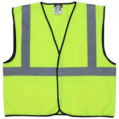MCR Safety VCL2SL Hi-Vis Reflective Lime Class 2 Safety Vest w/ Solid Polyester Fabric with 2" Silver Stripes & Hook & Loop Front Closure