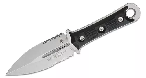 Microtech/Borka Blades - SBD Fixed Blade Knife 4.375" Stonewashed Double Combo Edge Dagger Blade - Milled Black G10 Handles - Kydex Sheath