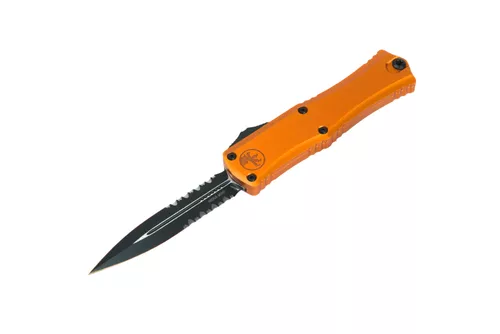Microtech Hera II Mini Orange D/E - Orange Handle - Black Serrated/Dagger Blade