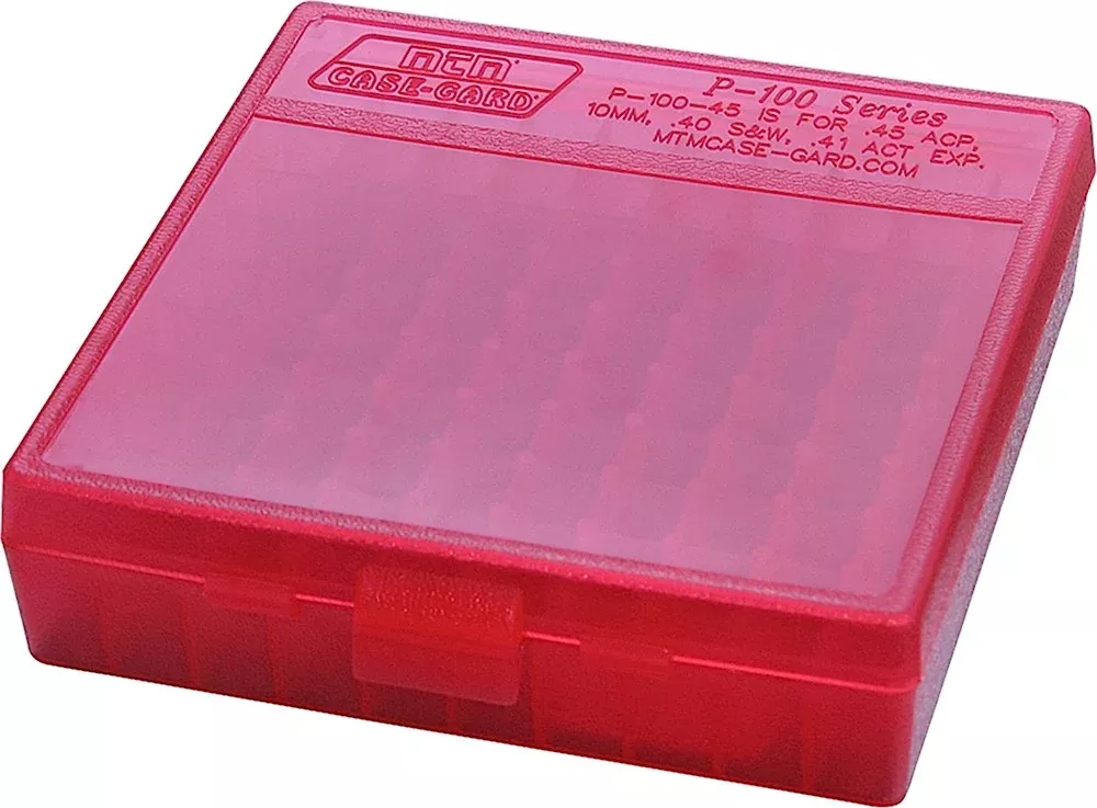 MTM Case-Gard P100929 Ammo Box Flip-Top Multi Caliber Clear Red Polypropylene 100rd