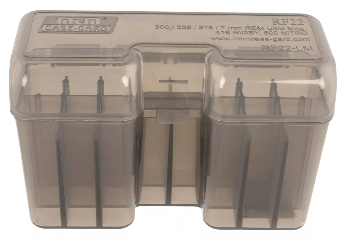 MTM Case-Gard RF22LM41 Ammo Box Flip-Top Multi Caliber Rifle Clear Smoke Polypropylene 22rd