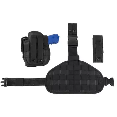 NcStar CVDLHOL2956 Drop Leg Panel Universal MOLLE Pistol Holster w/ Magazine Pouch