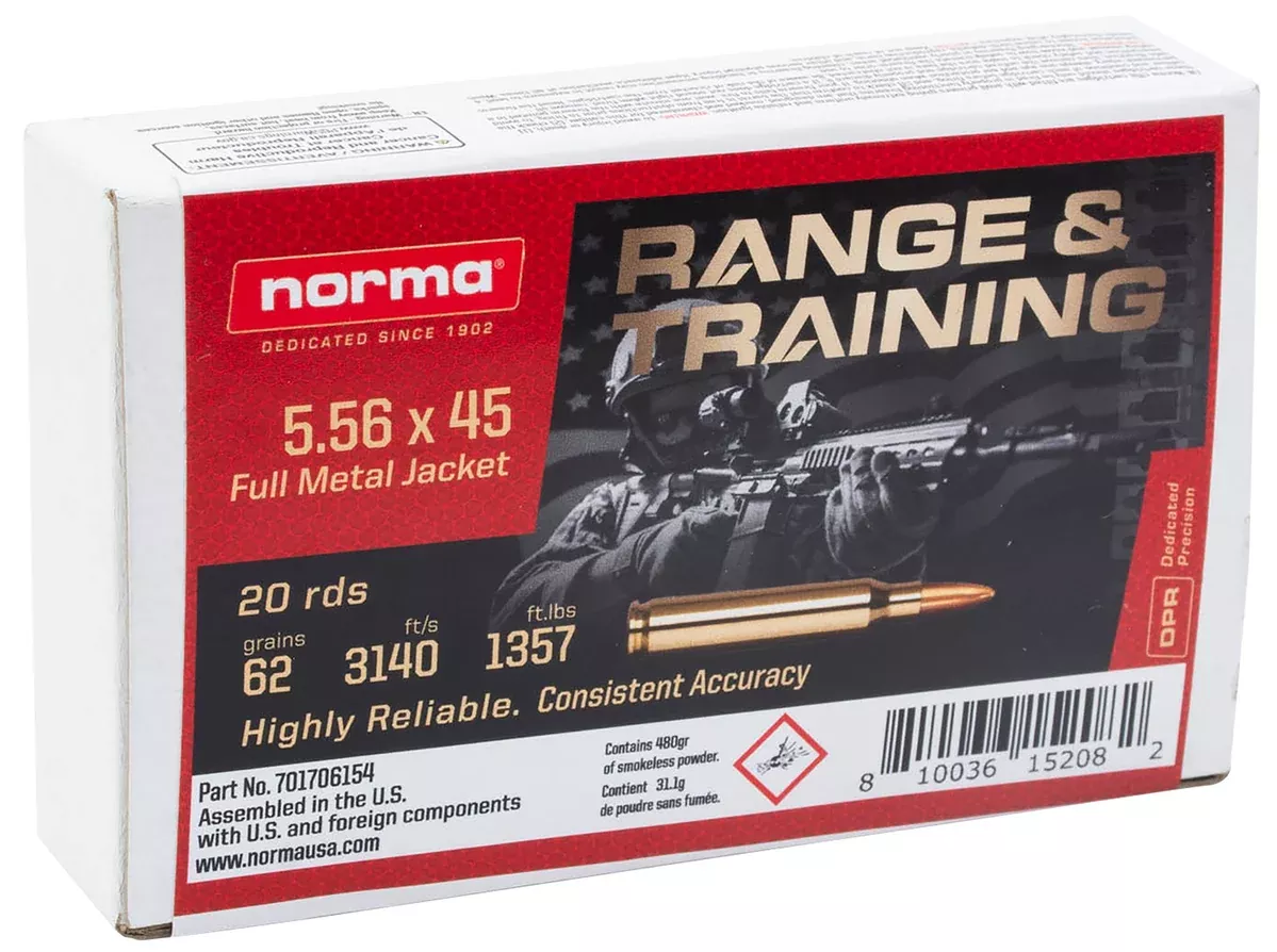 Norma Ammunition 701706154 Range & Training5.56x45mmNATO 62gr Full Metal Jacket 20 Per Box/10 Case