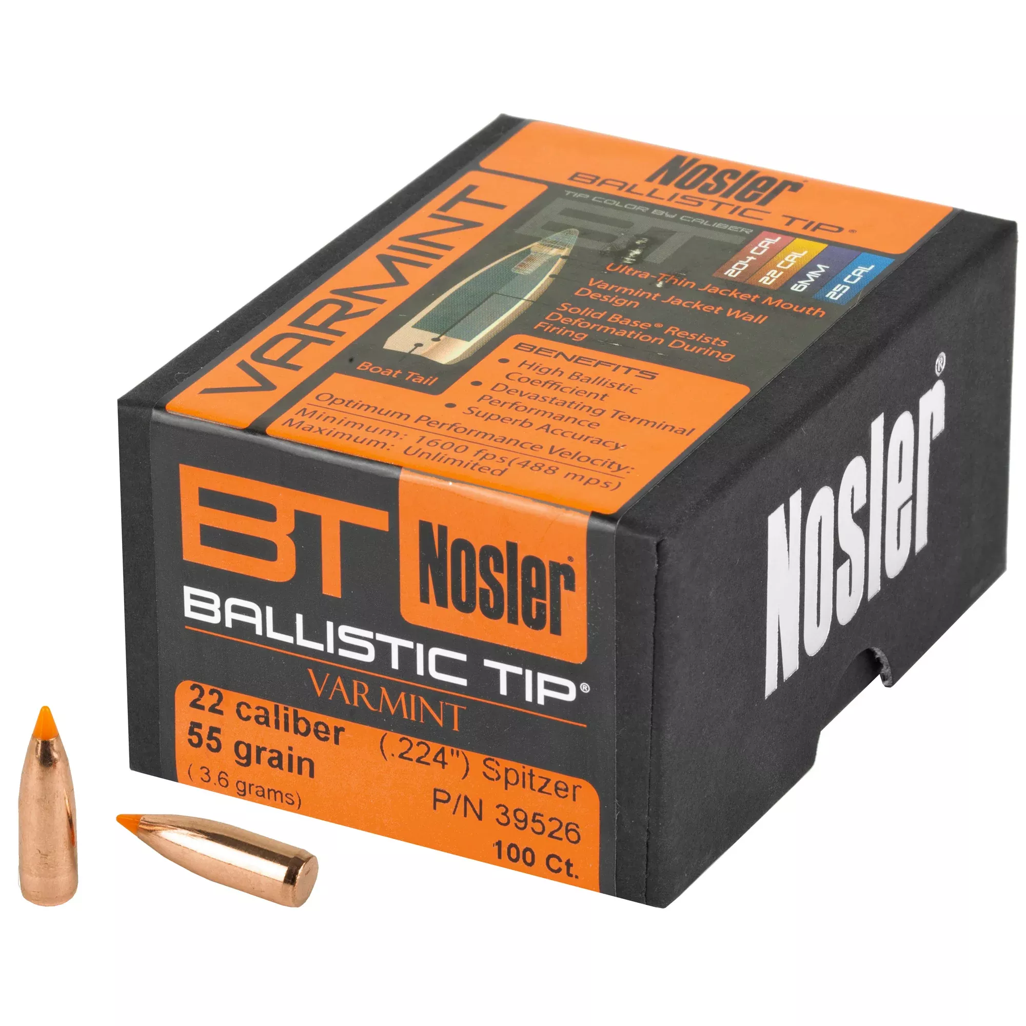 Nosler 22 Cal 55gr Ballistic Tip Varmint Bullets – 100 Count