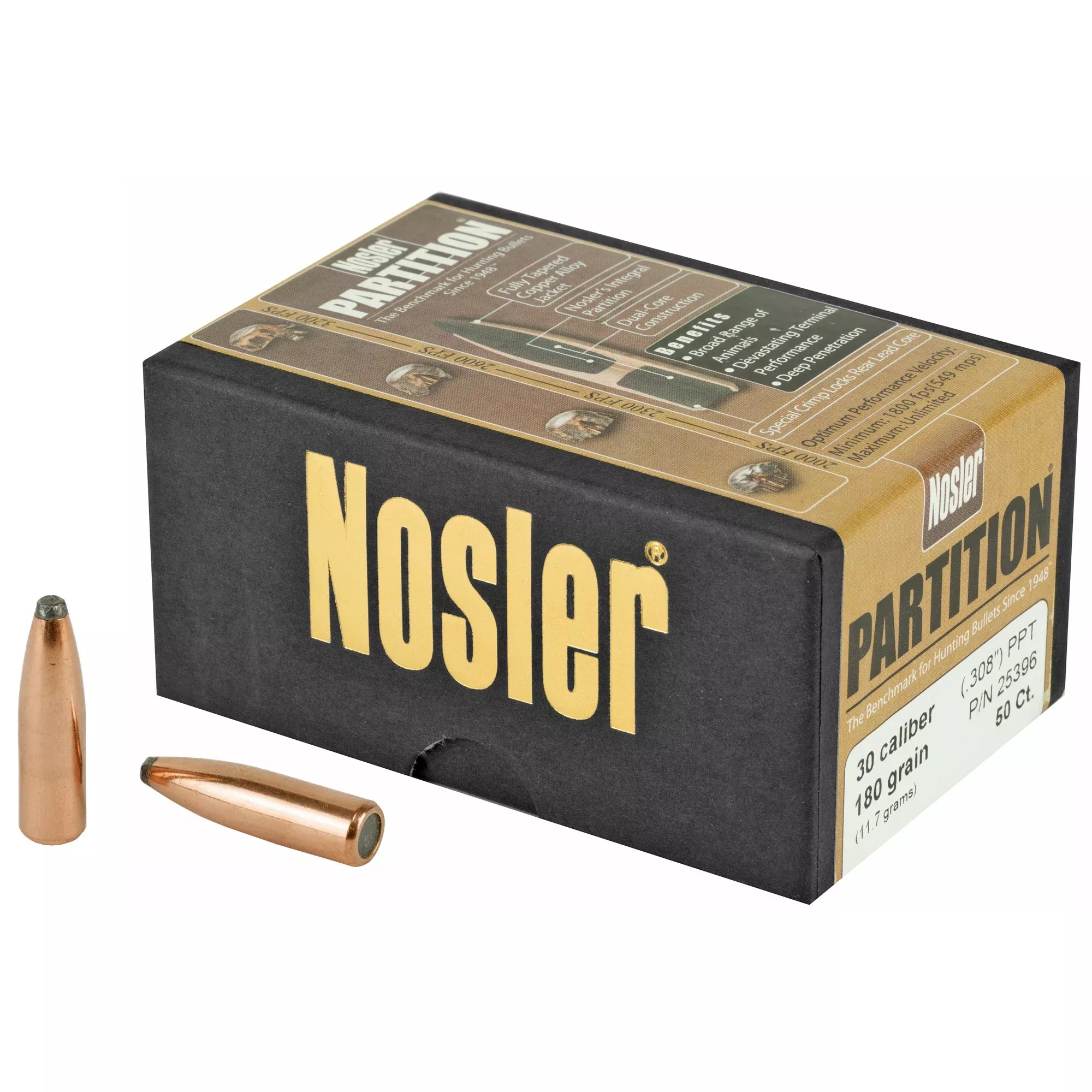Nosler 30 Caliber 180gr Partition Projectiles – 50 Count