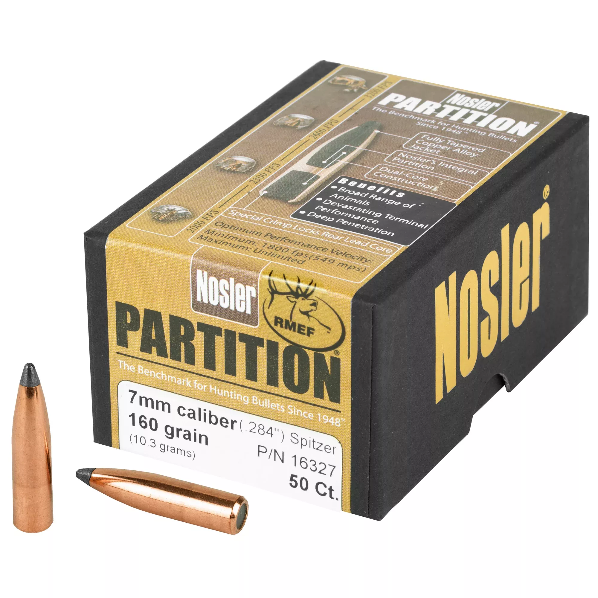 Nosler 7mm 160gr Spitzer Partition Bullets – 50 Count Box