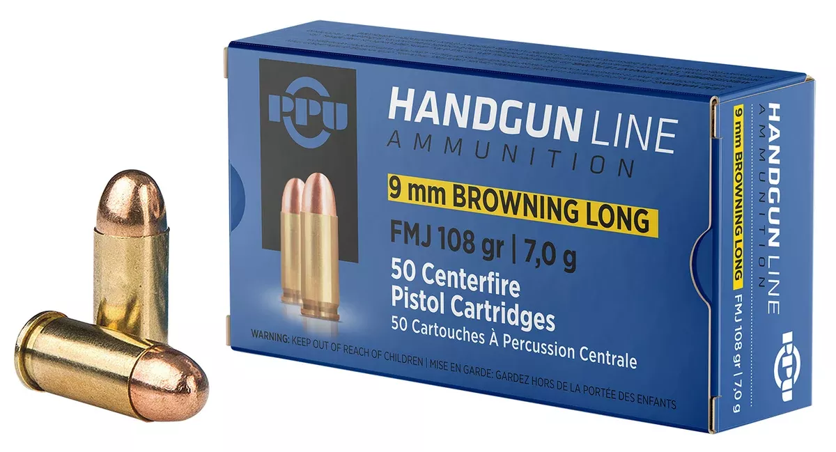 PPU PPH9BL9mm Browning Long 108gr Full Metal Jacket 50 Per Box/20 Case