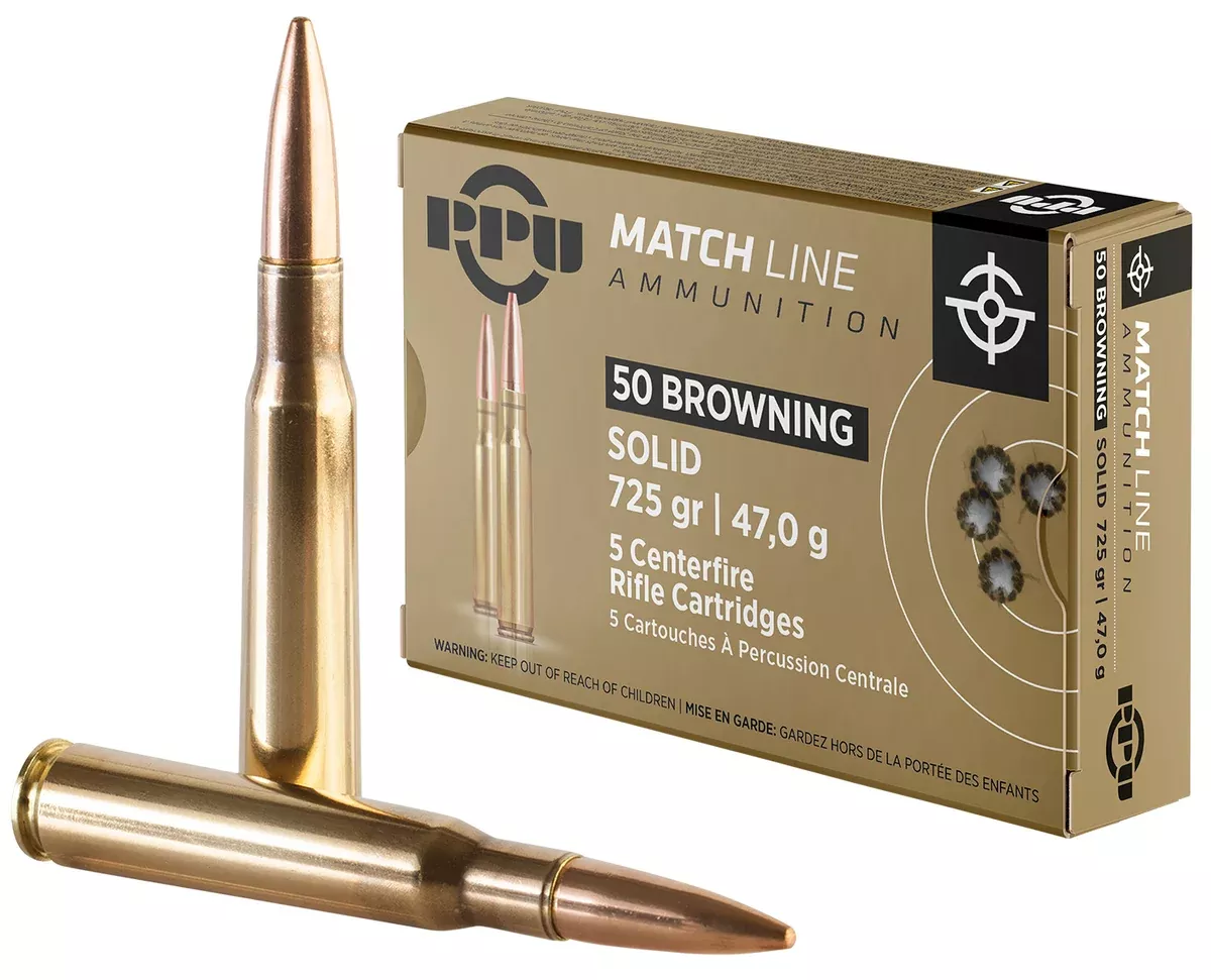 PPU PPM50 Match50BMG 725gr Full Metal Jacket Solid 5 Per Box/20 Case