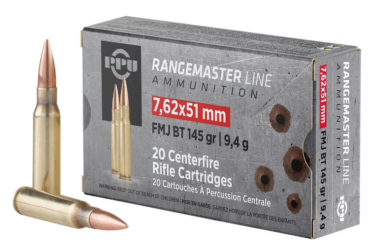 PPU PPRM762 Rangemaster7.62x51mmNATO 145gr Full Metal Jacket Boat Tail 20 Per Box/25 Case