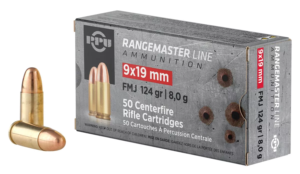 PPU PPRM9 Rangemaster9mmLuger 124gr Full Metal Jacket 50 Per Box/20 Case