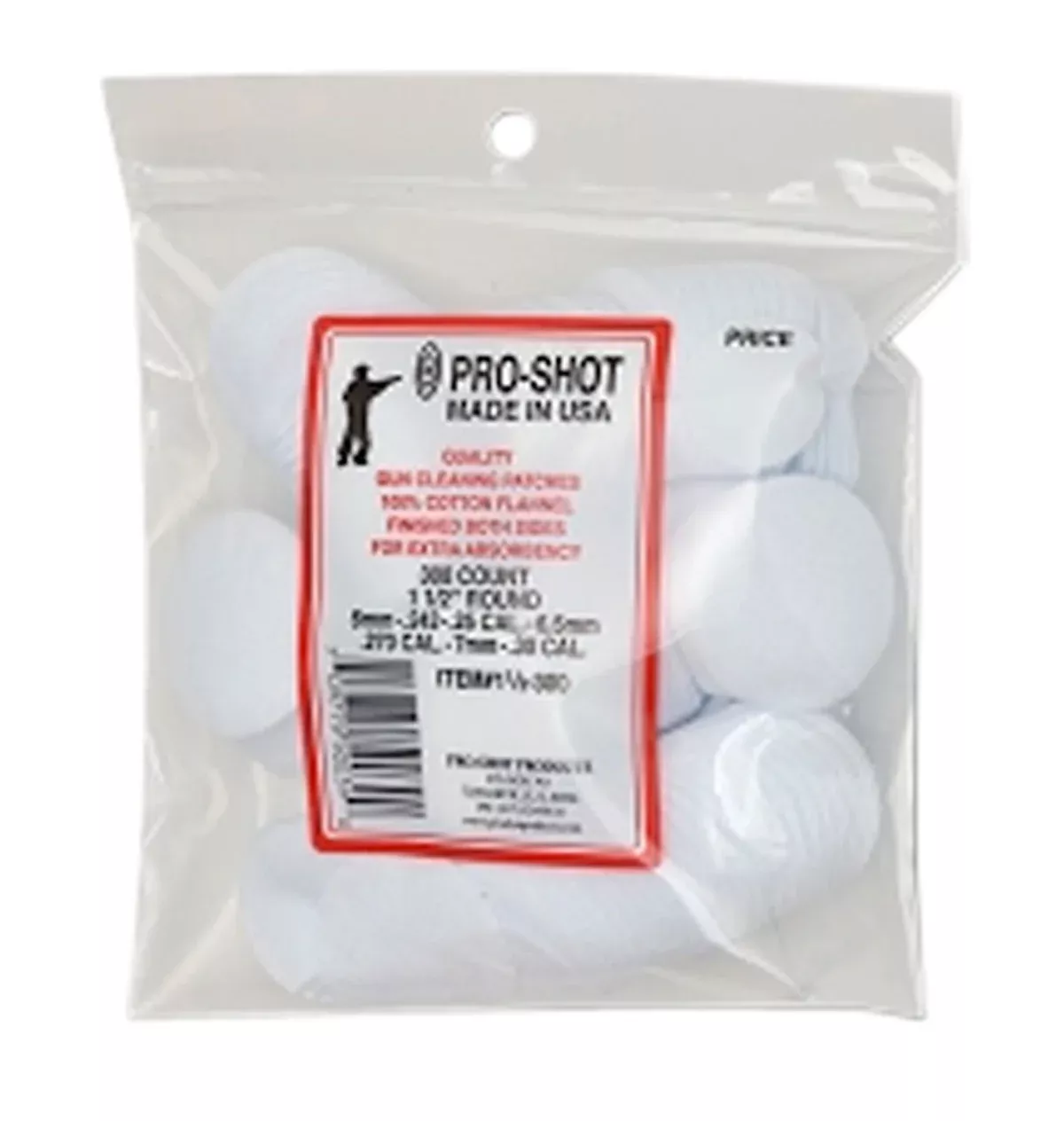 Pro-Shot 112300 Cleaning Patches6mm - .30 Cal 1.50" Round 100% Cotton Flannel 300 Pack