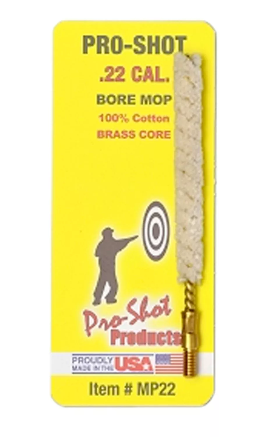 Pro-Shot MP22 Bore Mop.22 Cal Handgun/Rifle #8-32 Thread Cotton 1.75" Long