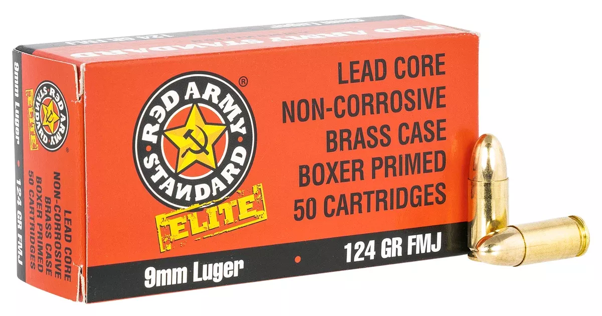 Red Army Standard AM3295 Red Army Standard9mm Luger 124 gr Full Metal Jacket (FMJ) 50 Bx/20 Cs