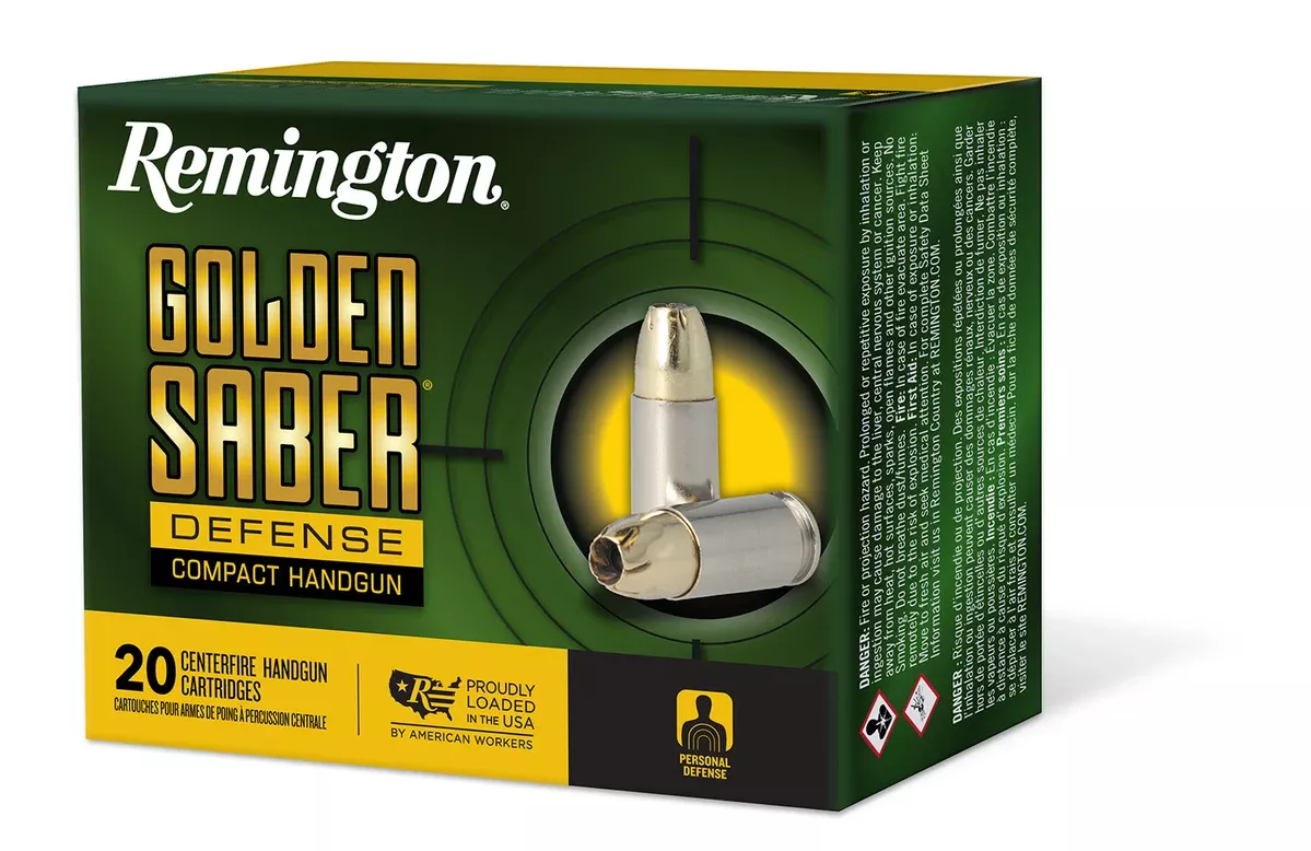 Remington Ammunition 27613 Golden Saber Defense 9mmLuger 124gr Brass Jacketed Hollow Point 20 Per Box/25 Case